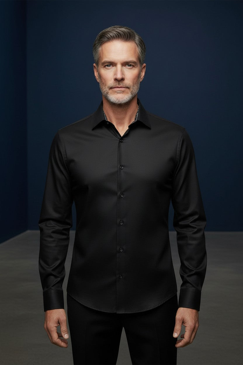 Vercini Midnight Sophisticate Shirt with Decorative Collar