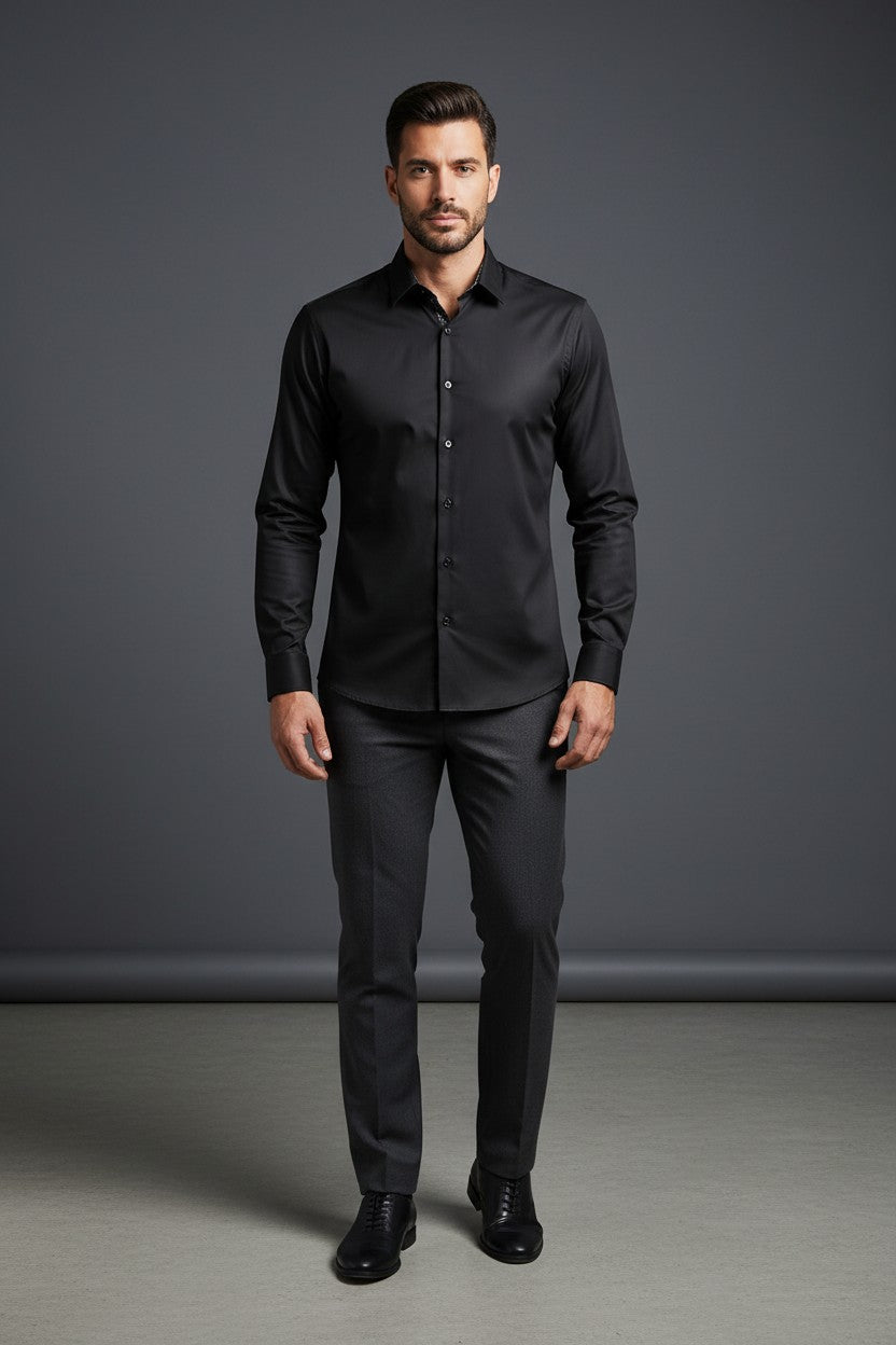 Vercini Midnight Sophisticate Shirt with Decorative Collar