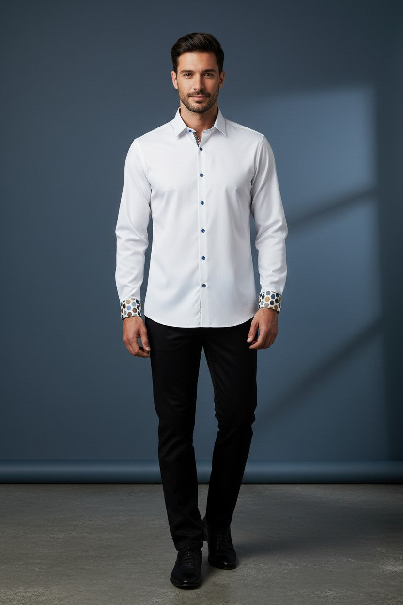 Men's White Casual Dress Shirt | Vercini