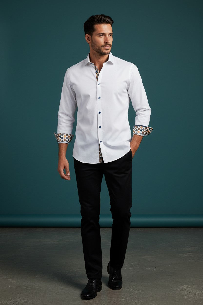 Men's White Casual Dress Shirt | Vercini