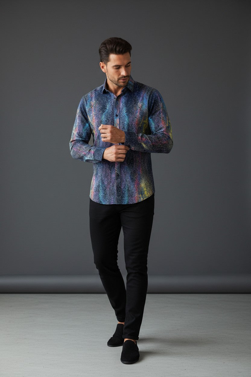 Cosmic Splash Galaxy Print Fashion Shirt