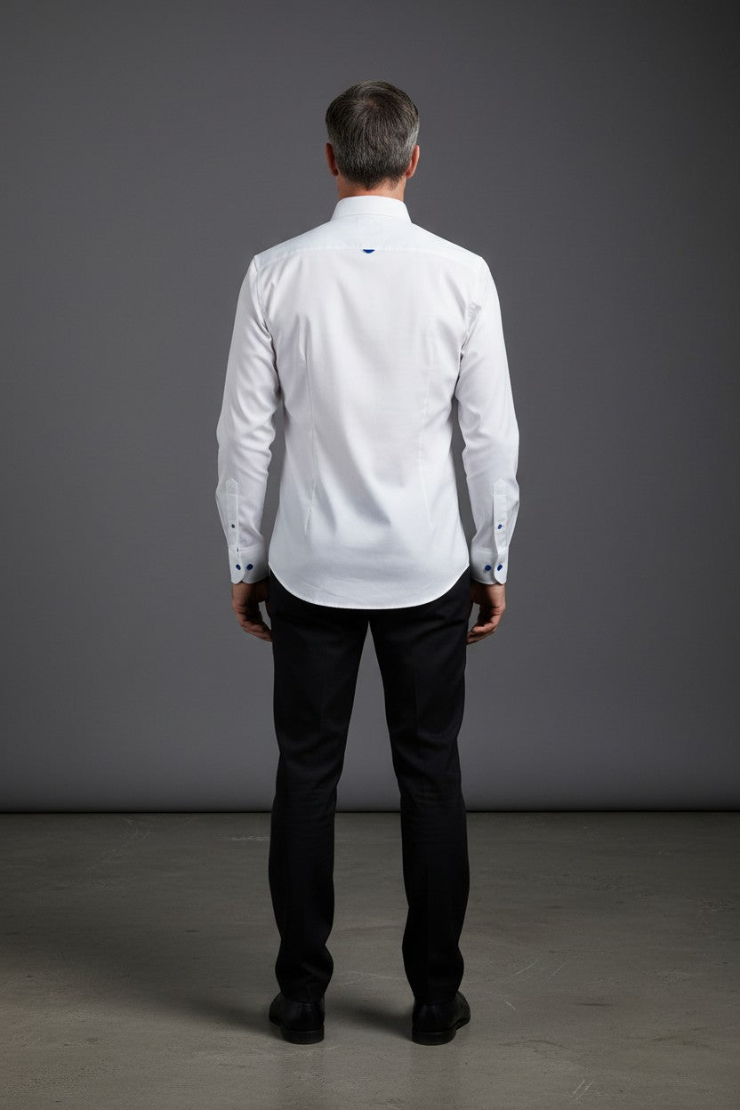 Vercini Elegance White Shirt with Blue Accent Buttons and Cuff