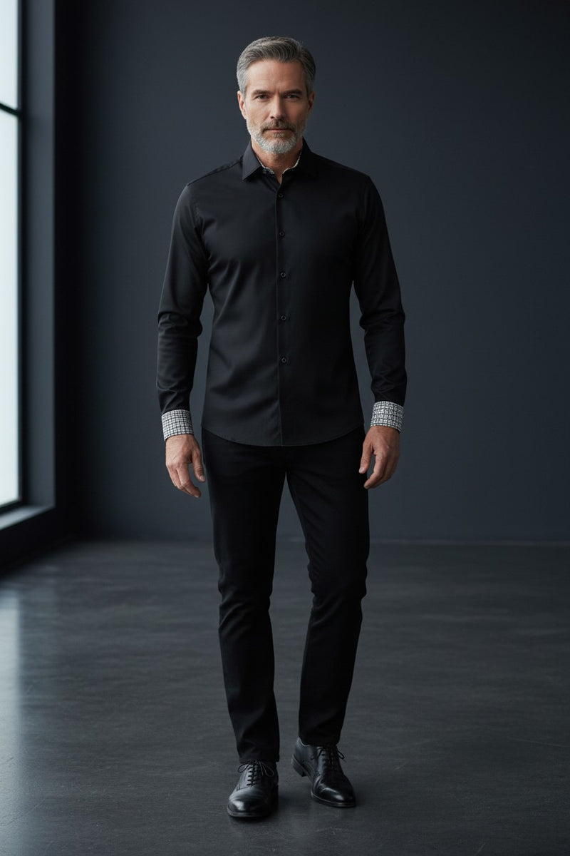 Monochrome Mosaic Prestige Men's Black Dress Shirt Dress SHIRTS Vercini Black / 2XL