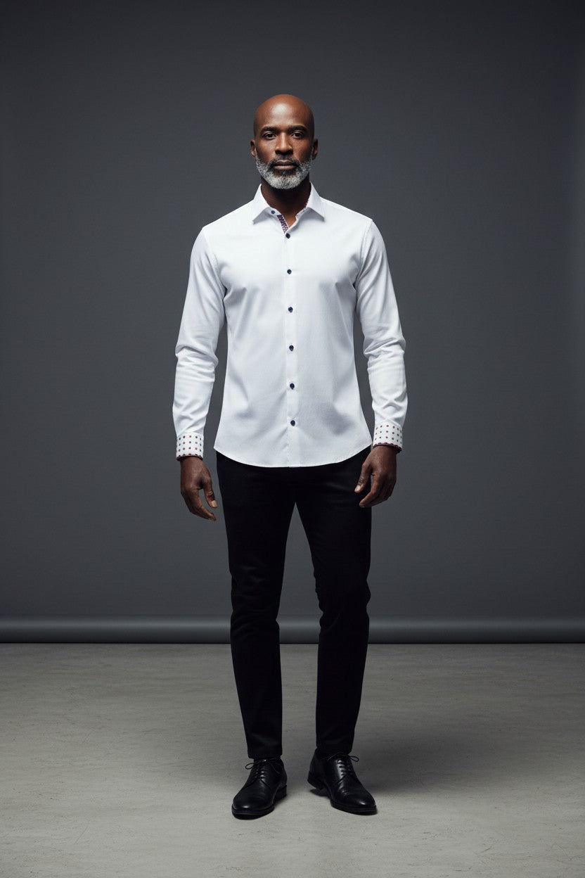 Vercini White Shirt with Patterned Cuff
