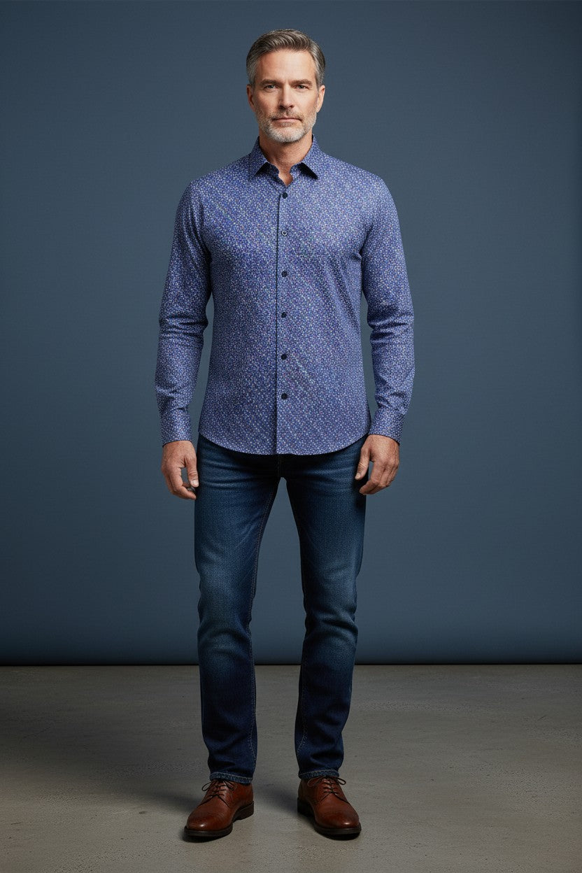 Geometric Indigo stars Printed Dress Shirt