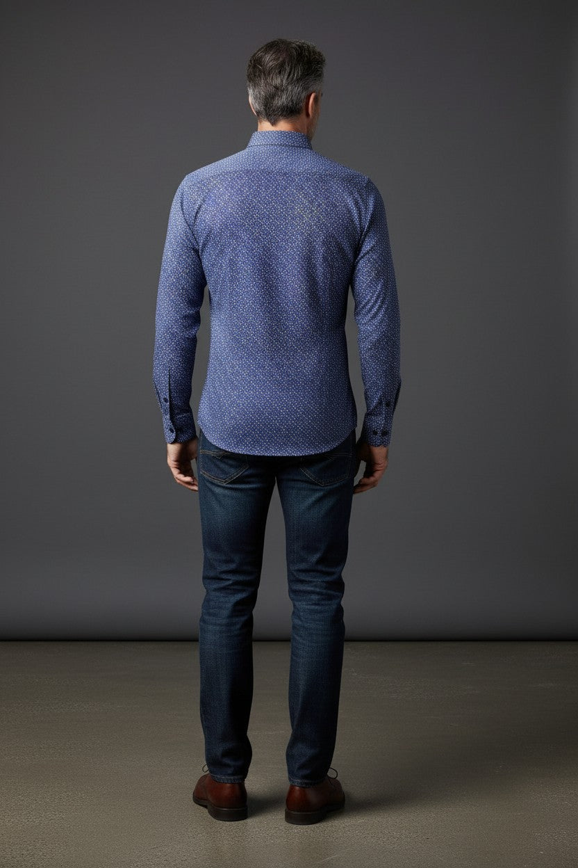 Geometric Indigo stars Printed Dress Shirt