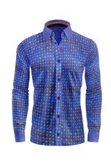 Vercini Geometric Precision Blue Cotton Shirt