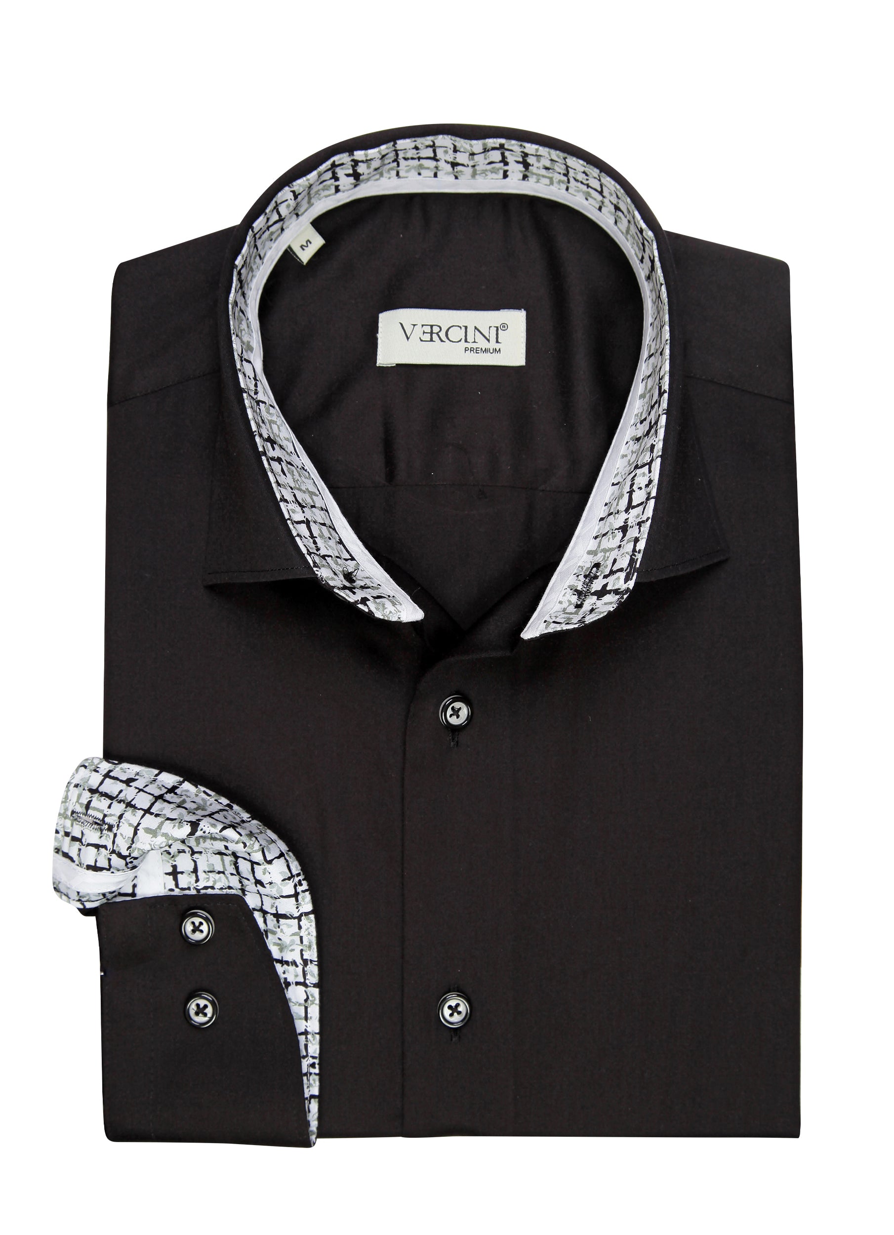 Monochrome Mosaic Prestige Men's Black Dress Shirt DRESS SHIRTS On Sale 30% Off Vercini