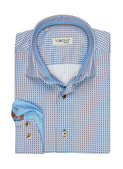 BLUE SHIRT WITH BROWN PATTERN CASUAL SHIRT On Sale 30% Off Vercini