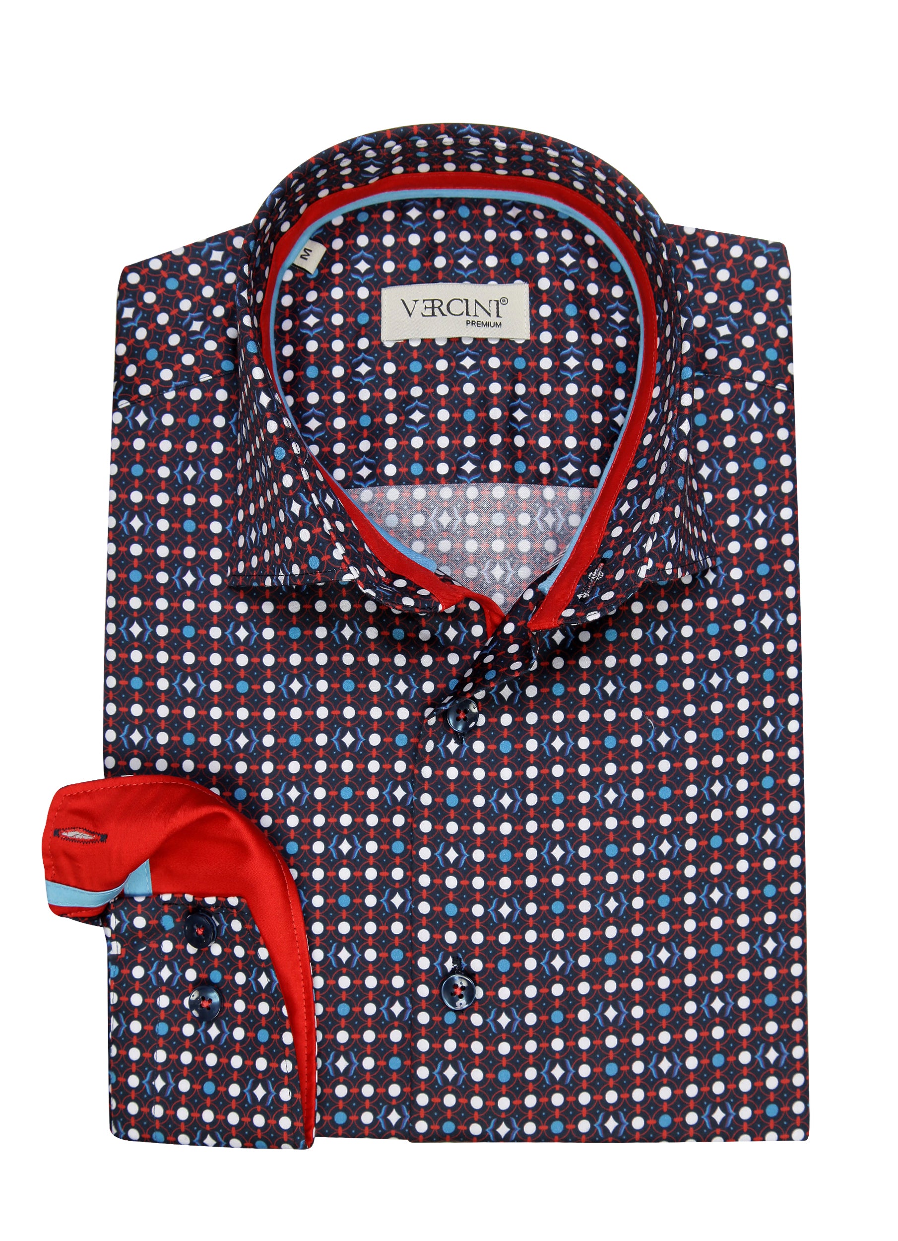 Navy Base with Multicolor Dots and Contrast Cuff