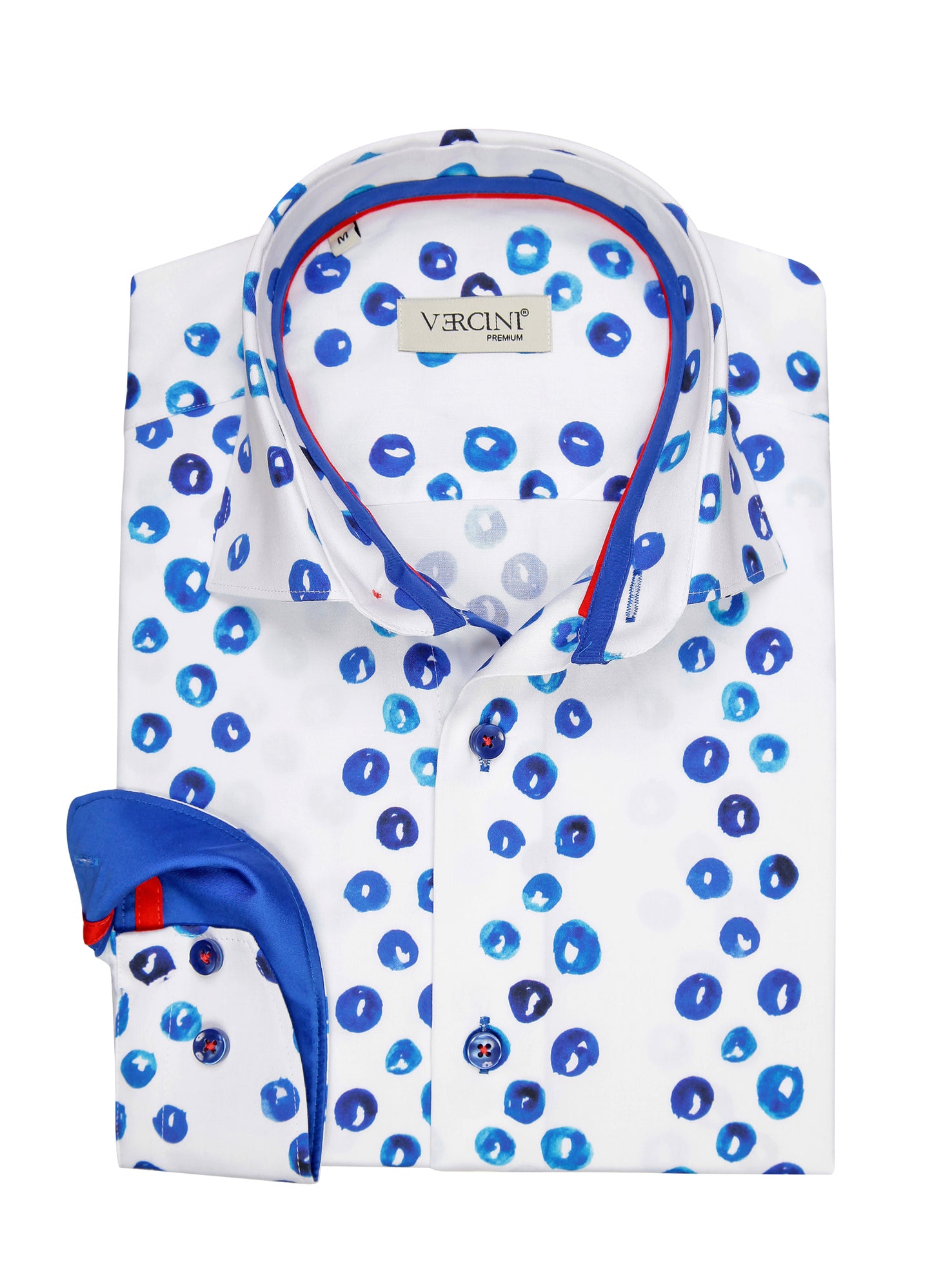 white shirt with blue circles CASUAL SHIRT On Sale 30% Off Vercini