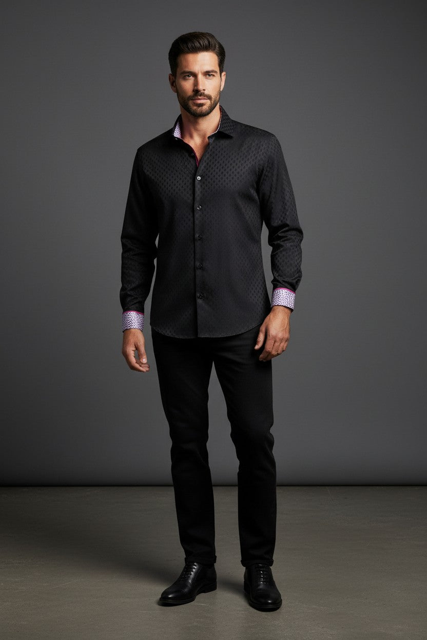 Vercini Men's Black Collar Shirt