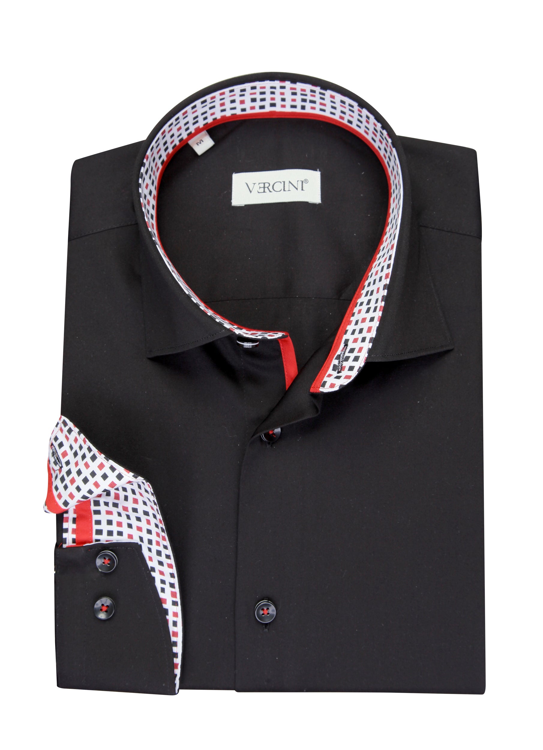 Vercini Chic Black Dress Shirt with Contrast Inner Collar Black / 5XL Vercini Chic Black Dress Shirt with Contrast Inner Collar Black / 5XL