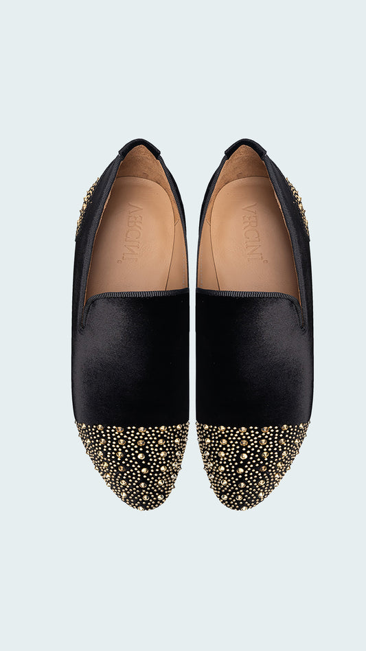 Men's Black Velvet Loafers with Gold Stud Embellishments by Vercini LOAFERS Ph inventory shoes Vercini
