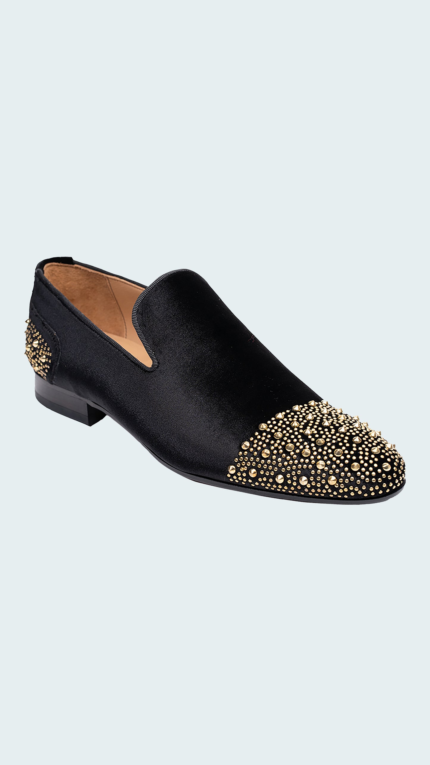Men's Black Velvet Loafers with Gold Stud Embellishments by Vercini