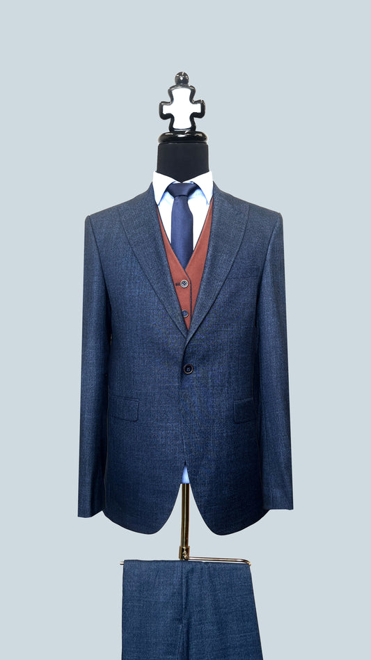 Vercini Modern Elegance Navy - Terra Jacquard 3-Piece Suit SUITS 3 Piece Suits Vercini