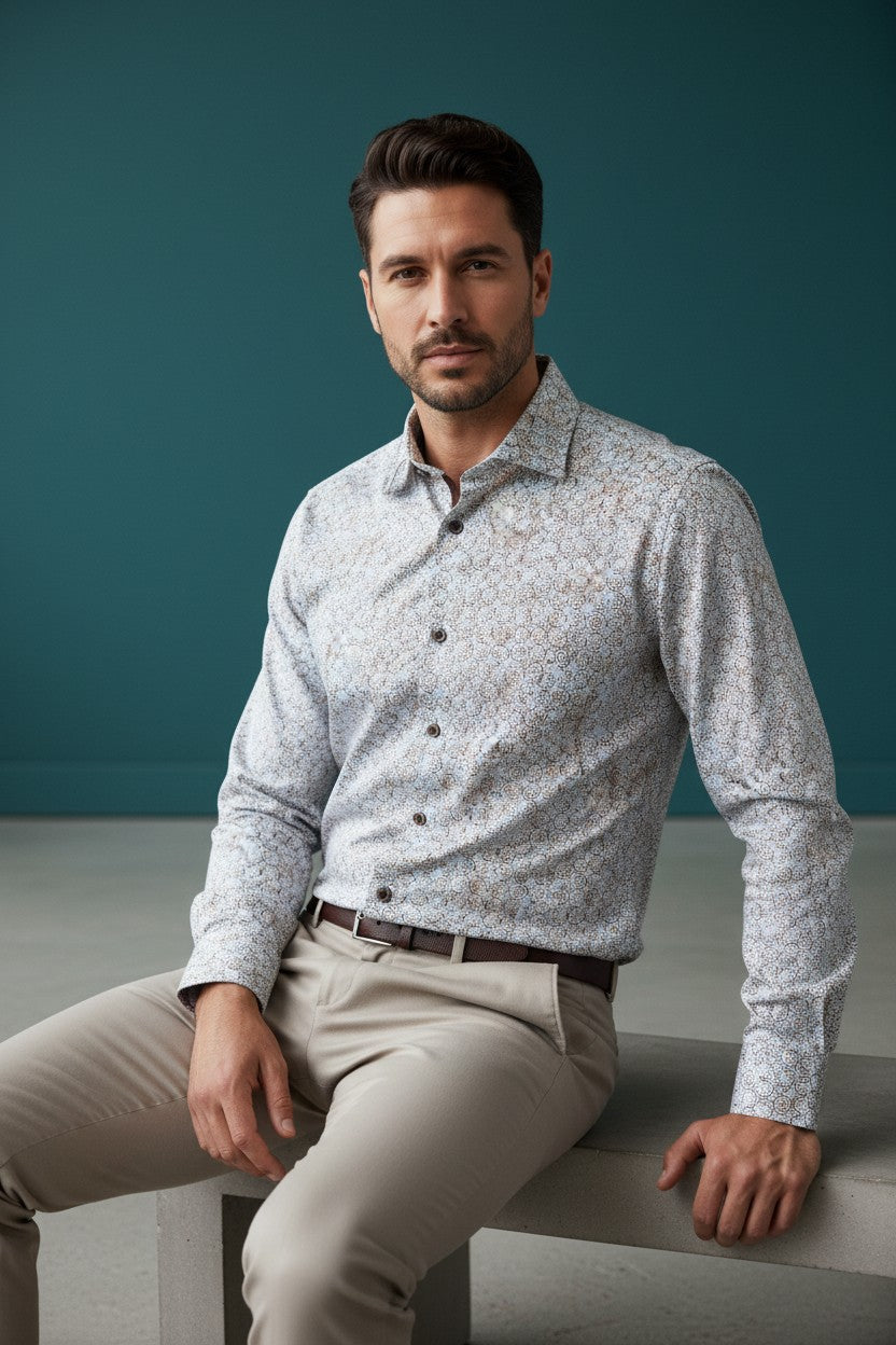 Vercini White Ditsy Floral Slim Fit Dress Shirt — Liberty Edition