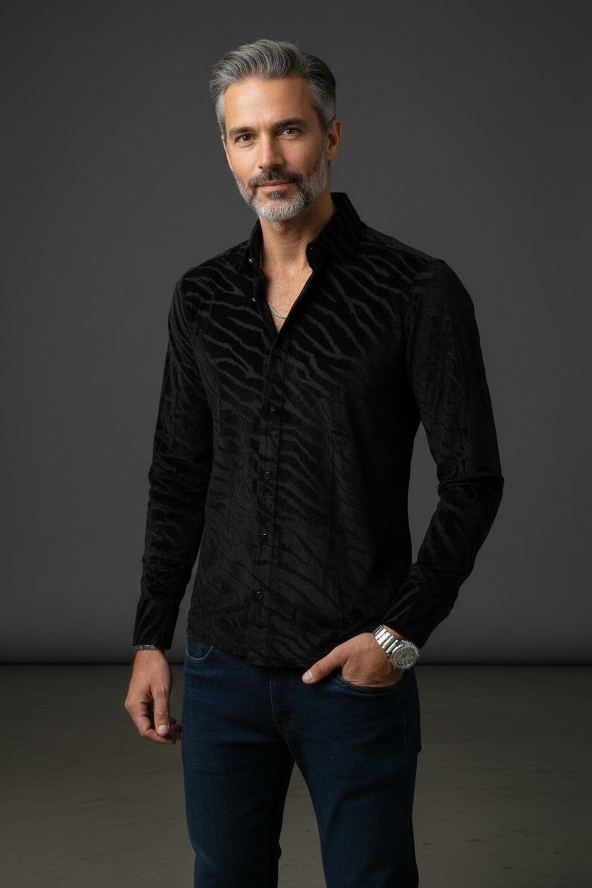 Men's Black Dress Shirt with Burgundy Details | Vercini