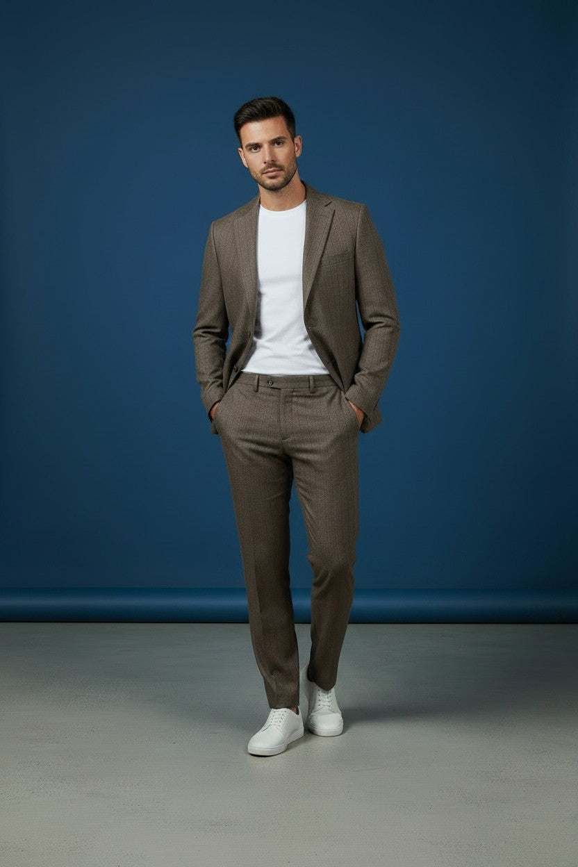 ( IN PRODUCTION ) Two-Piece Suit in Warm Taupe