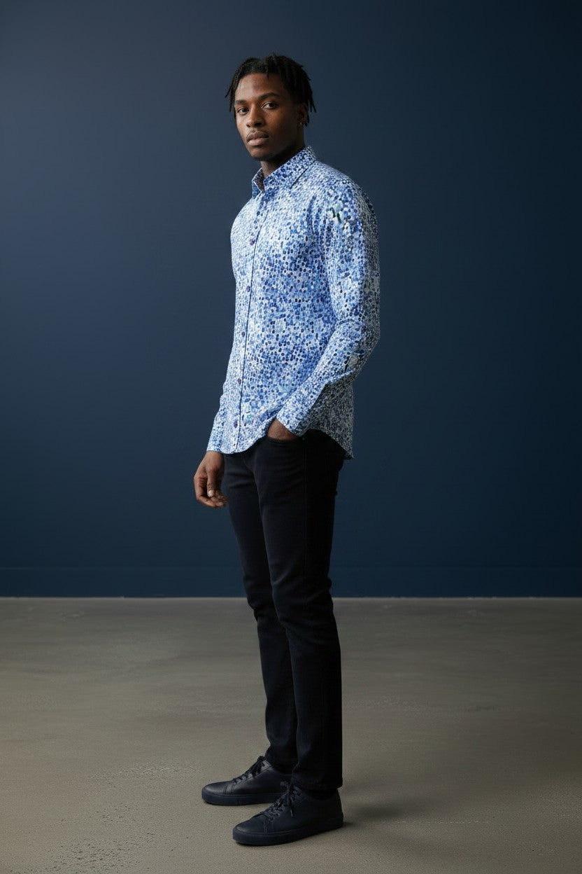 Blue & White Polka Dot Long Sleeve Shirt