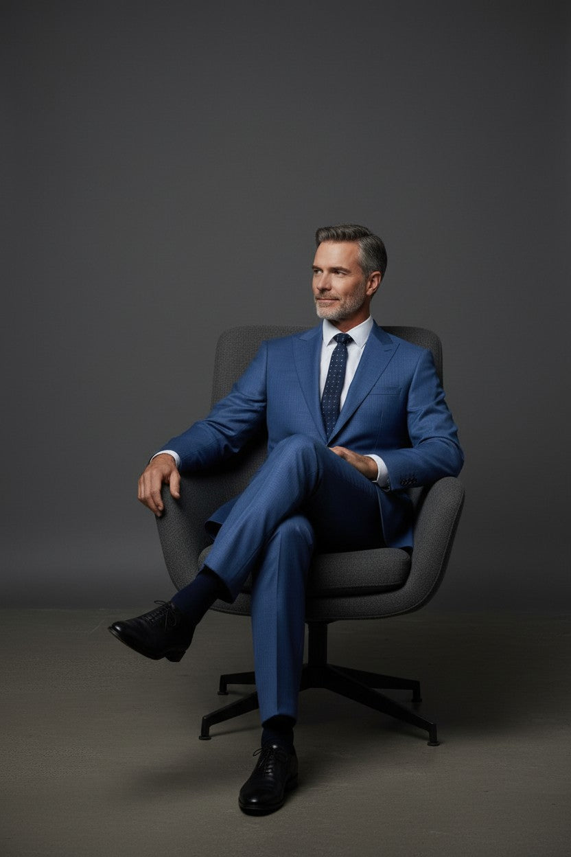 Vercini Classic Blue Textured Slim Fit Two-Piece Suit