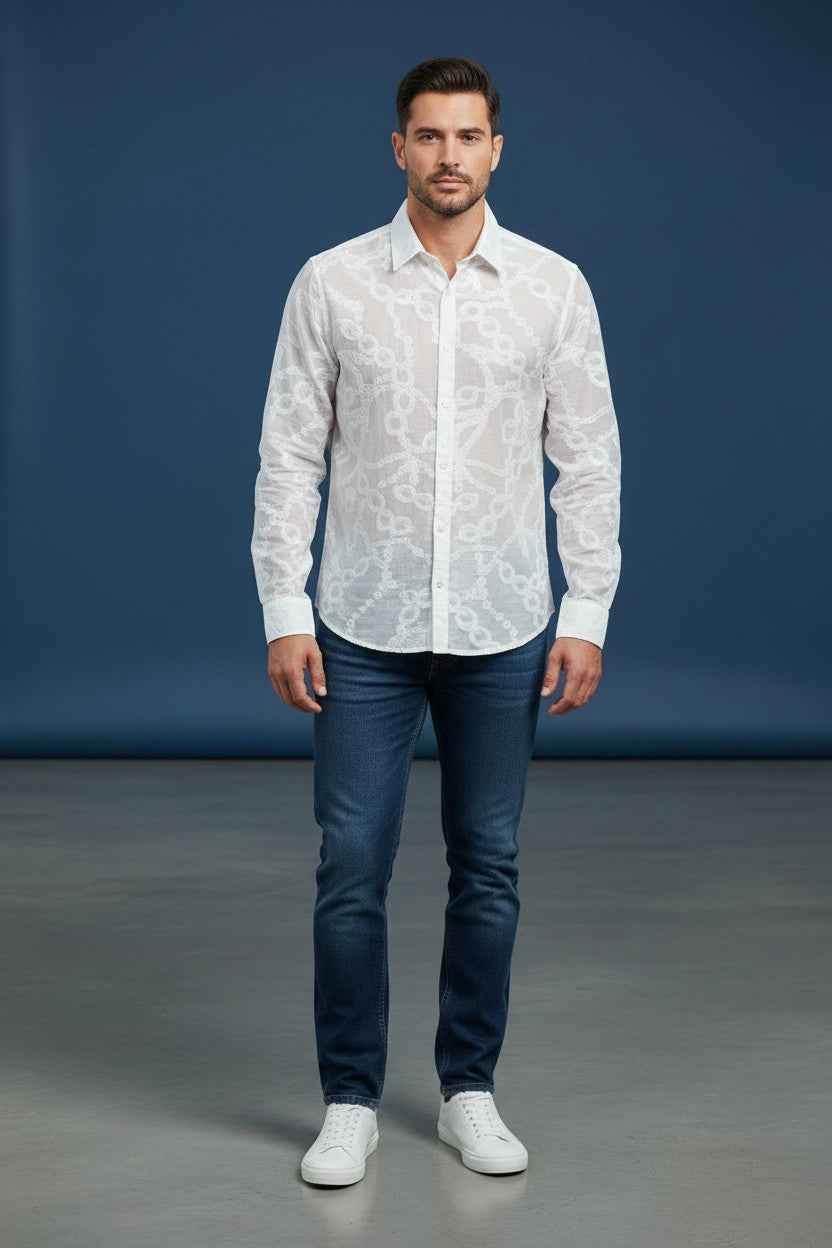 Limited Edition White Wave Laser-Cut Sheer Shirt