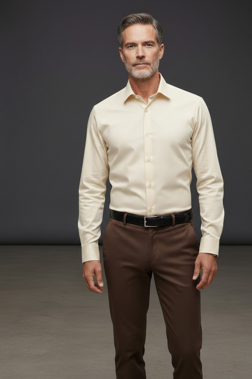 Vercini Classic Dress Shirt – Cream & Brown | 100% Cotton