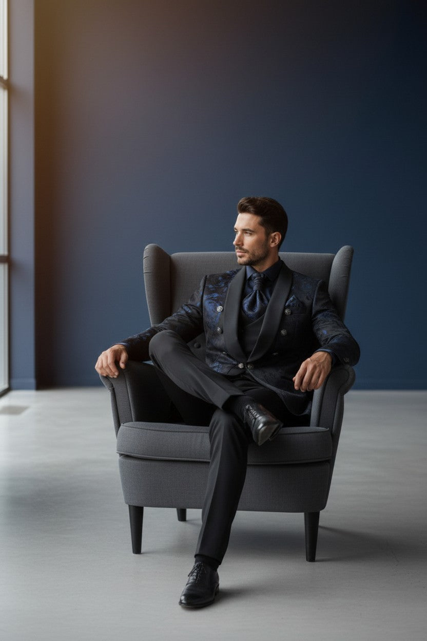 Midnight Royal Blue Floral Statement Tuxedo