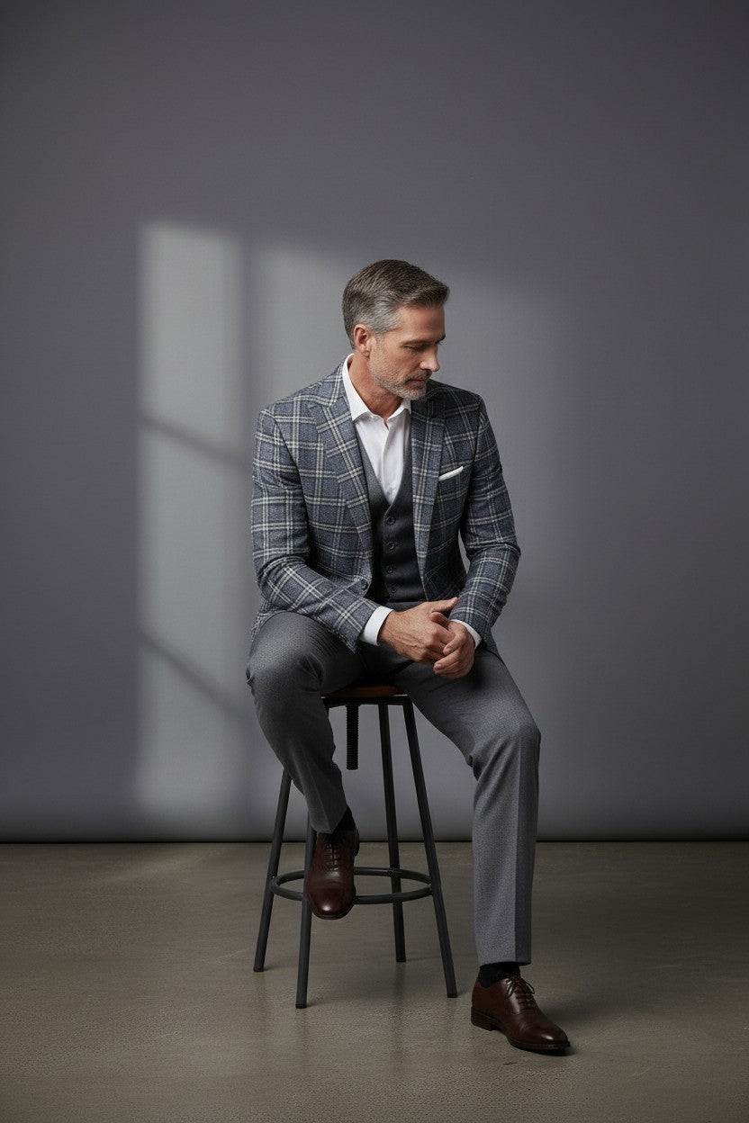 Vercini Classic Plaid Slim Fit Suit - Modern Tailored Menswear