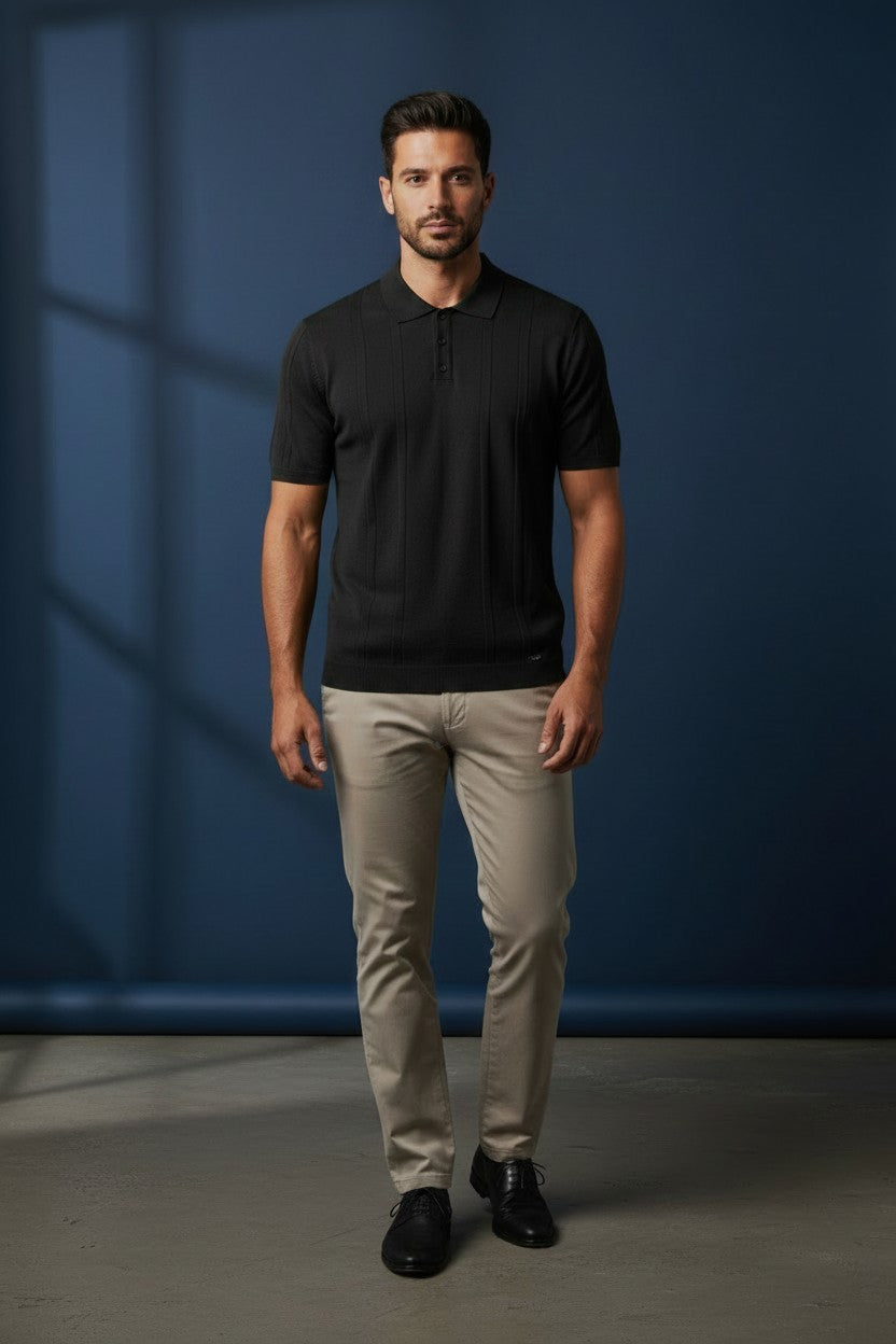 Vercini Ribbed Knit Polo Shirt – Men's Short Sleeve