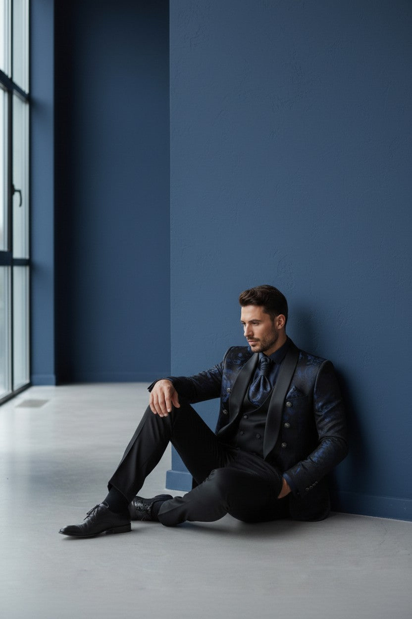 Midnight Royal Blue Floral Statement Tuxedo