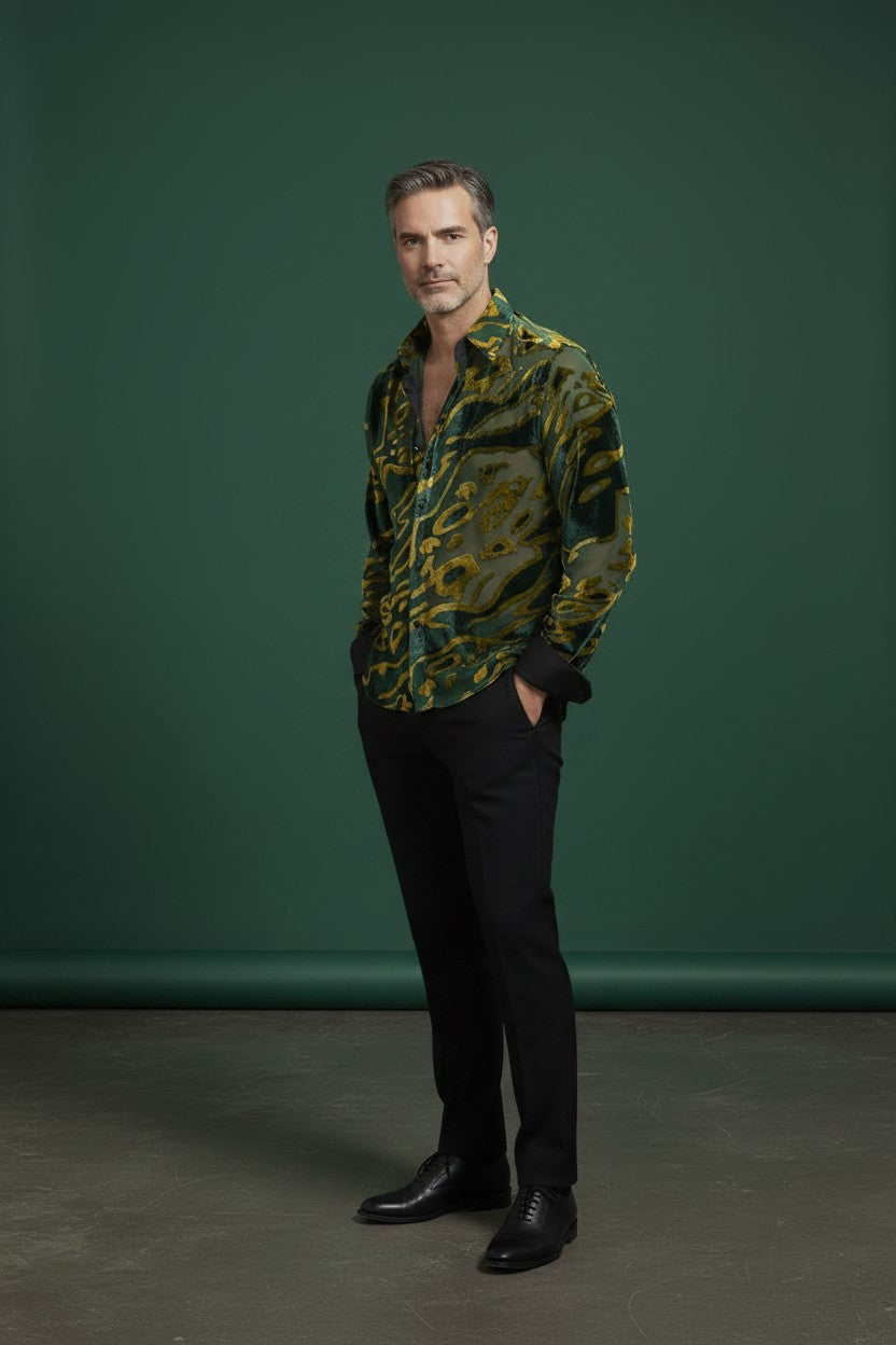Men's Green & Gold Casual Shirt