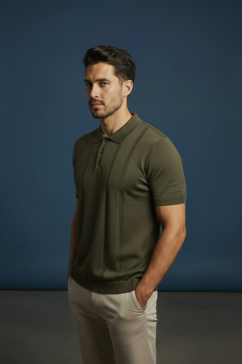 Vercini Ribbed Knit Polo Shirt – Men's Short Sleeve