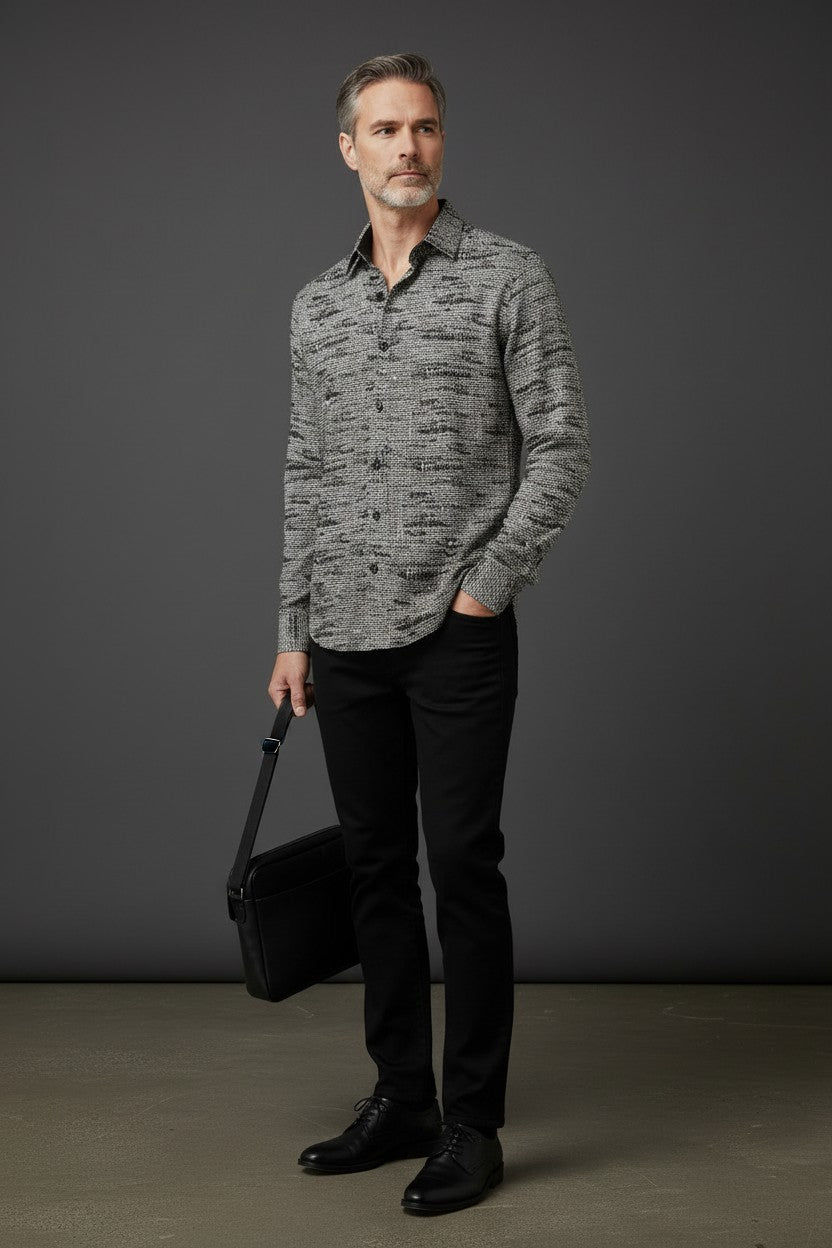 VERCINI BLACK AND GREY TEXTURED SHIRT