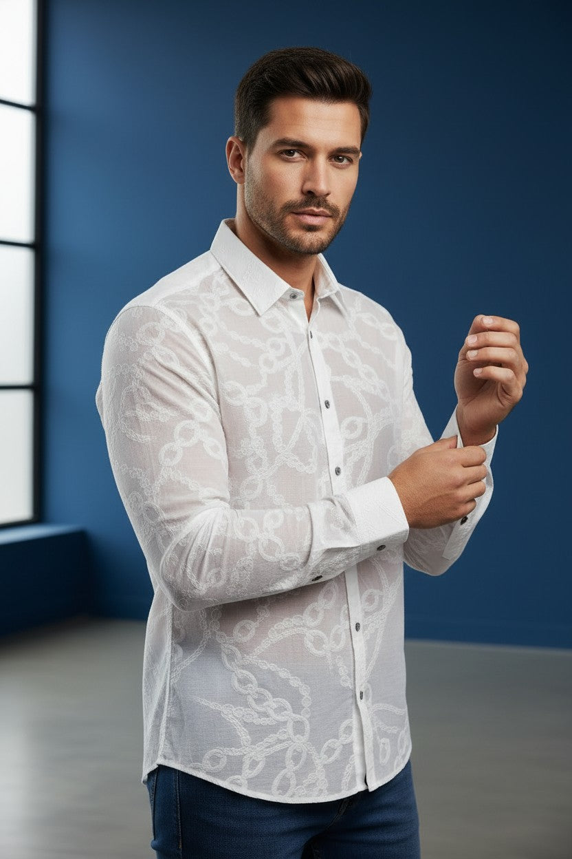 Limited Edition White Wave Laser-Cut Sheer Shirt