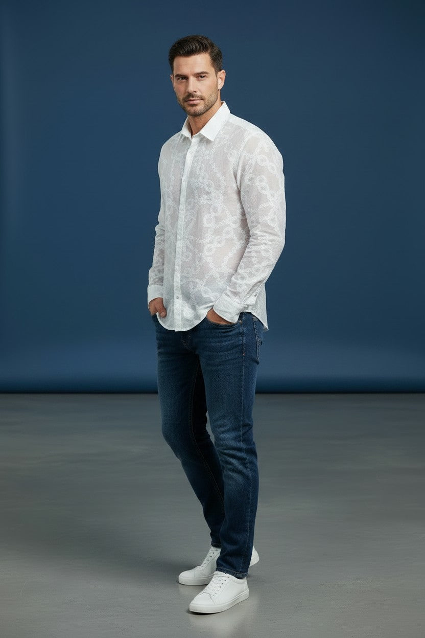 Limited Edition White Wave Laser-Cut Sheer Shirt