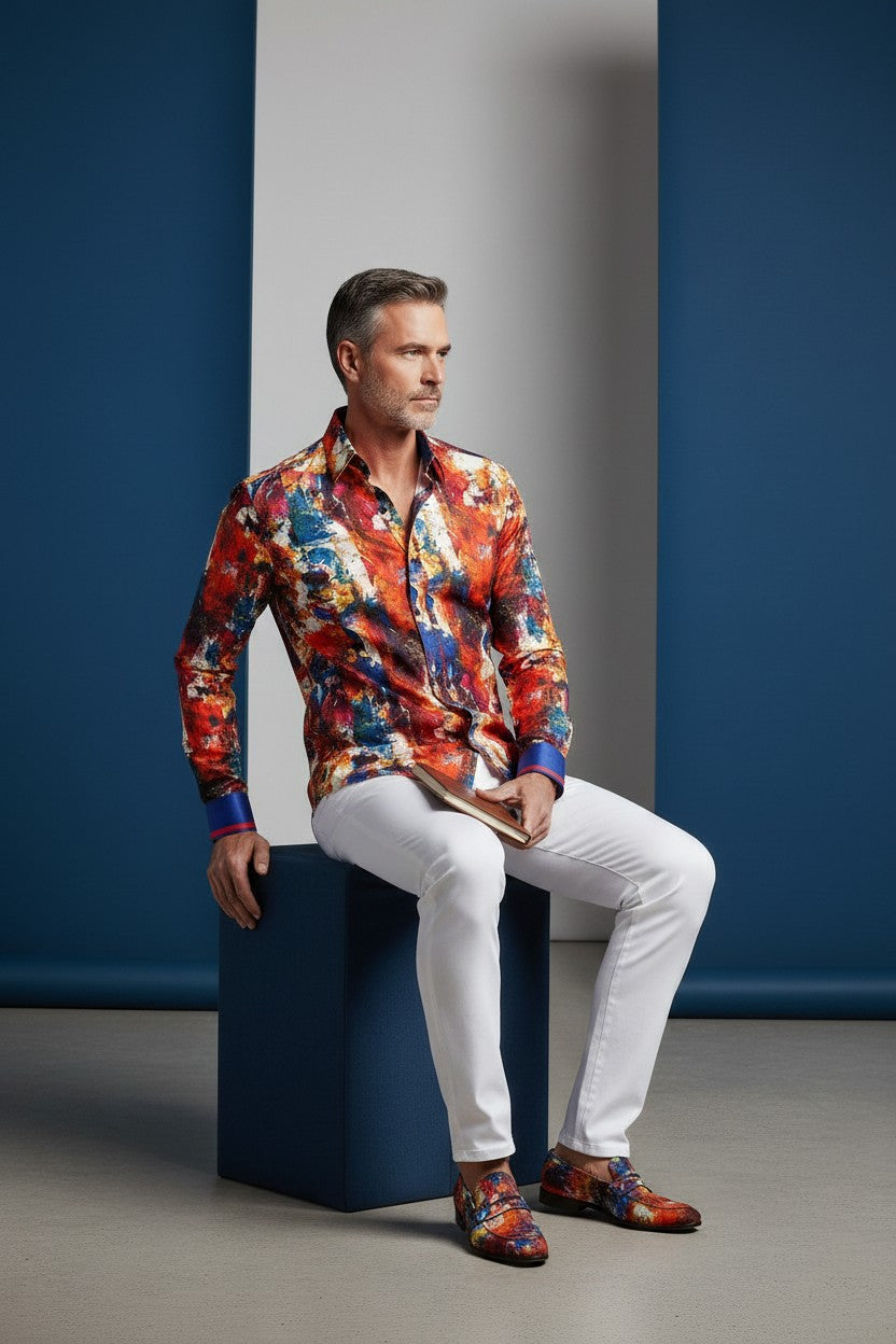 Crimson Brushstroke Casual Shirt