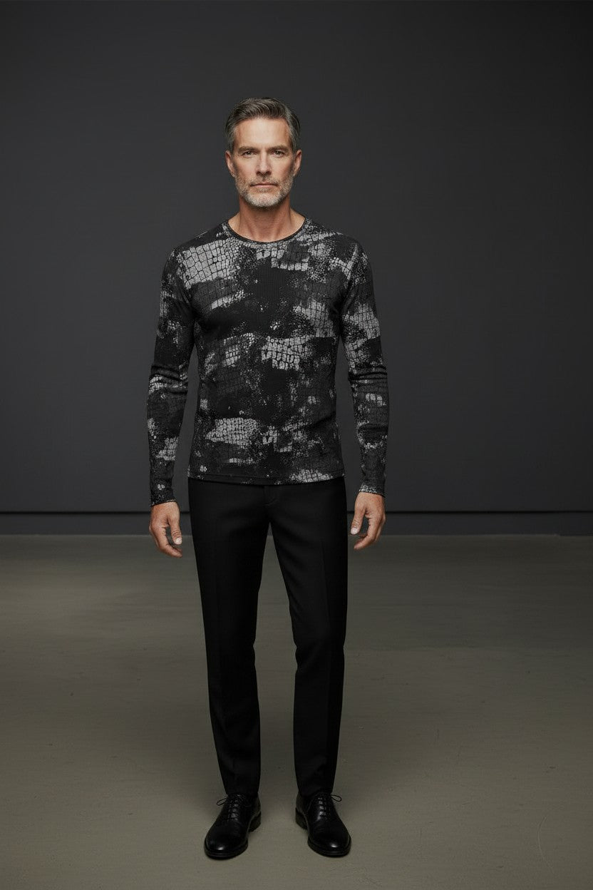 Black & Silver Reptilian Print Long Sleeve Shirt