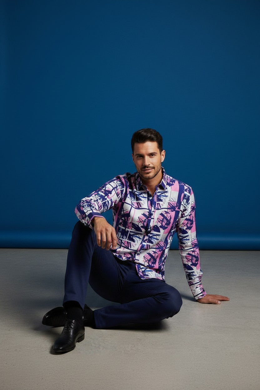 Pink Abstract Artistry Men's Casual Shirt