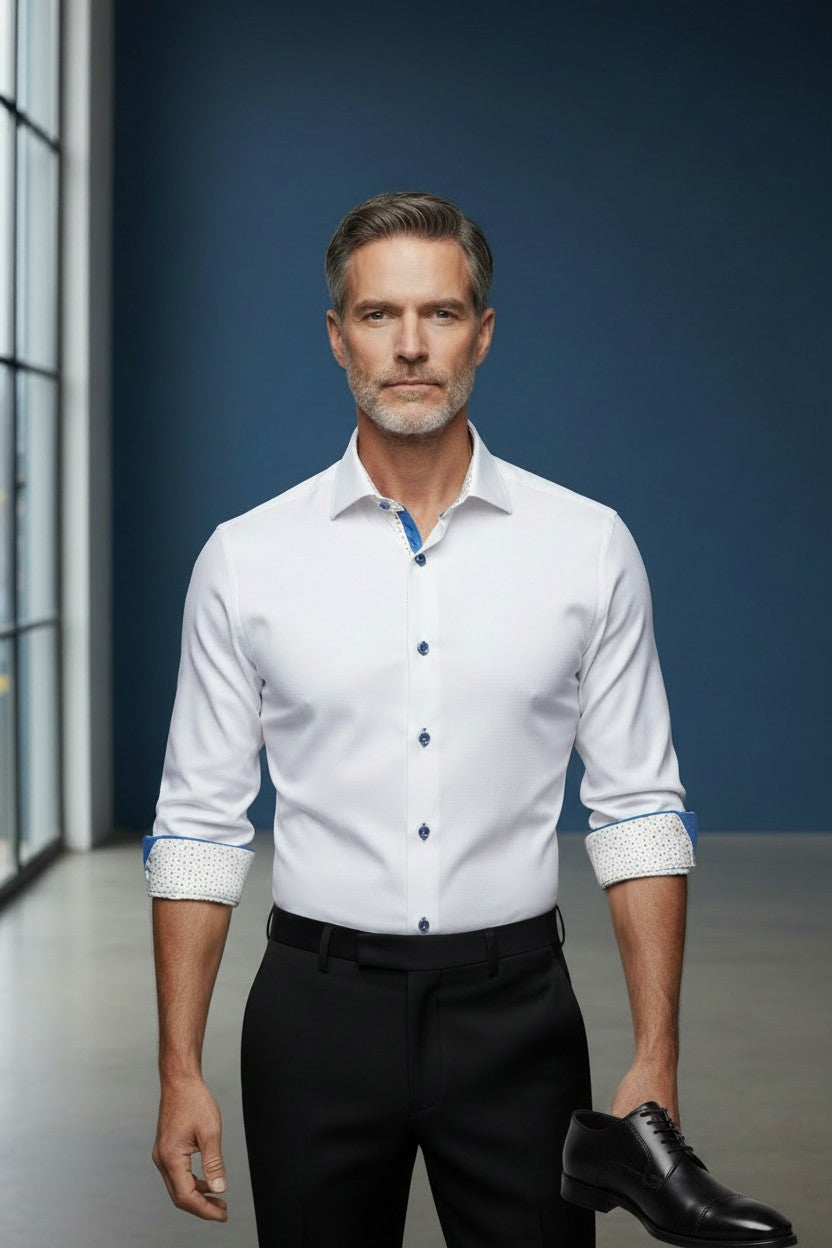 Spectrum Dot Tailored White Dress Shirt