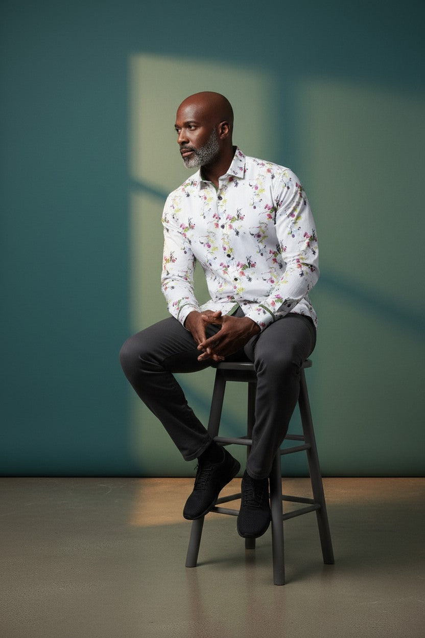 Vercini Floral Print Cotton Shirt - Premium Long Sleeve Button-Up