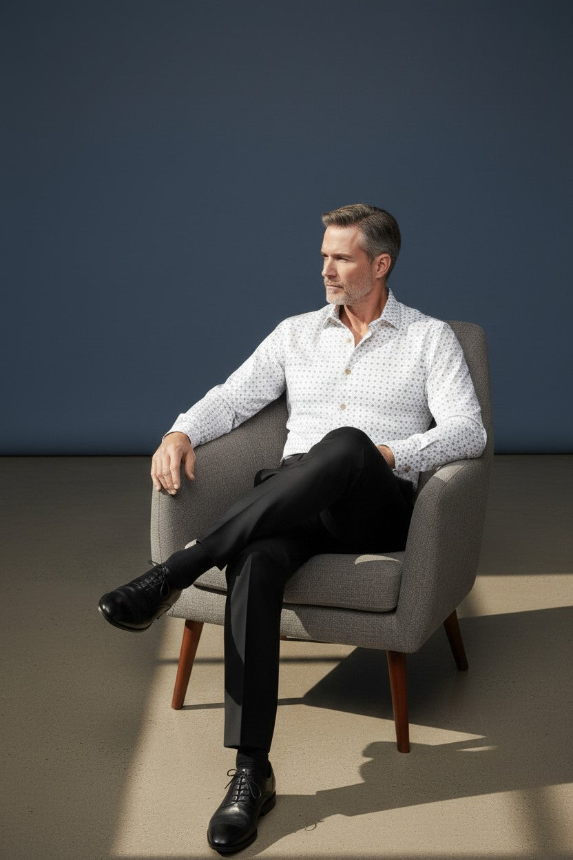 Multi-Print Button-Down Dress Shirt