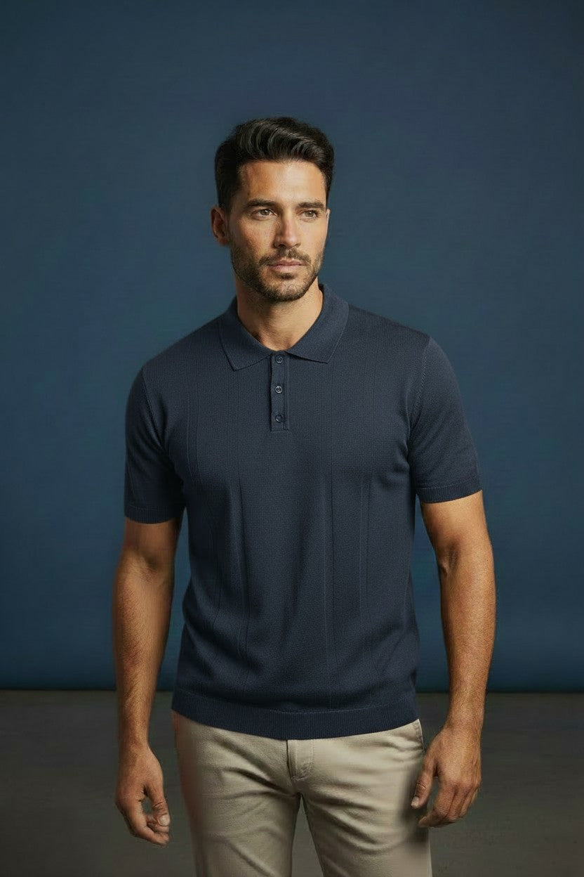 Vercini Ribbed Knit Polo Shirt – Men's Short Sleeve