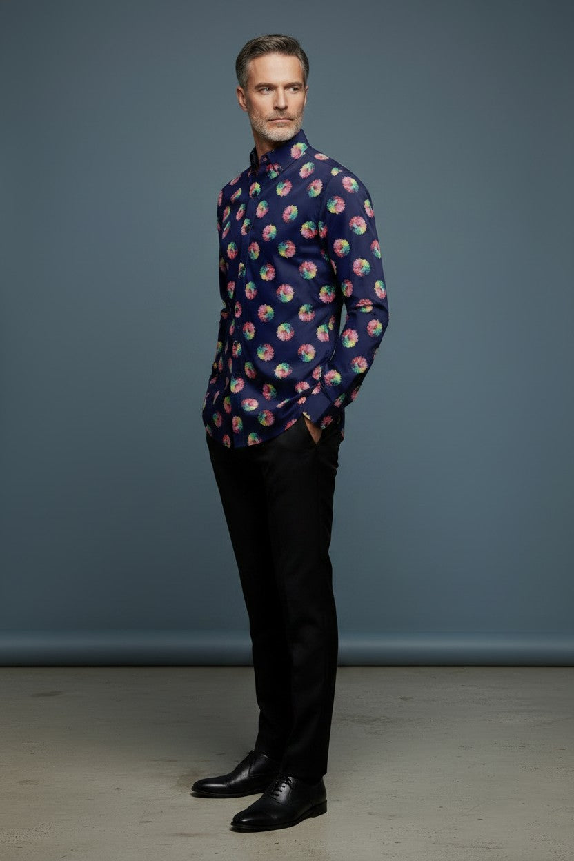Celestial Bloom Navy Elegance Casual Shirt