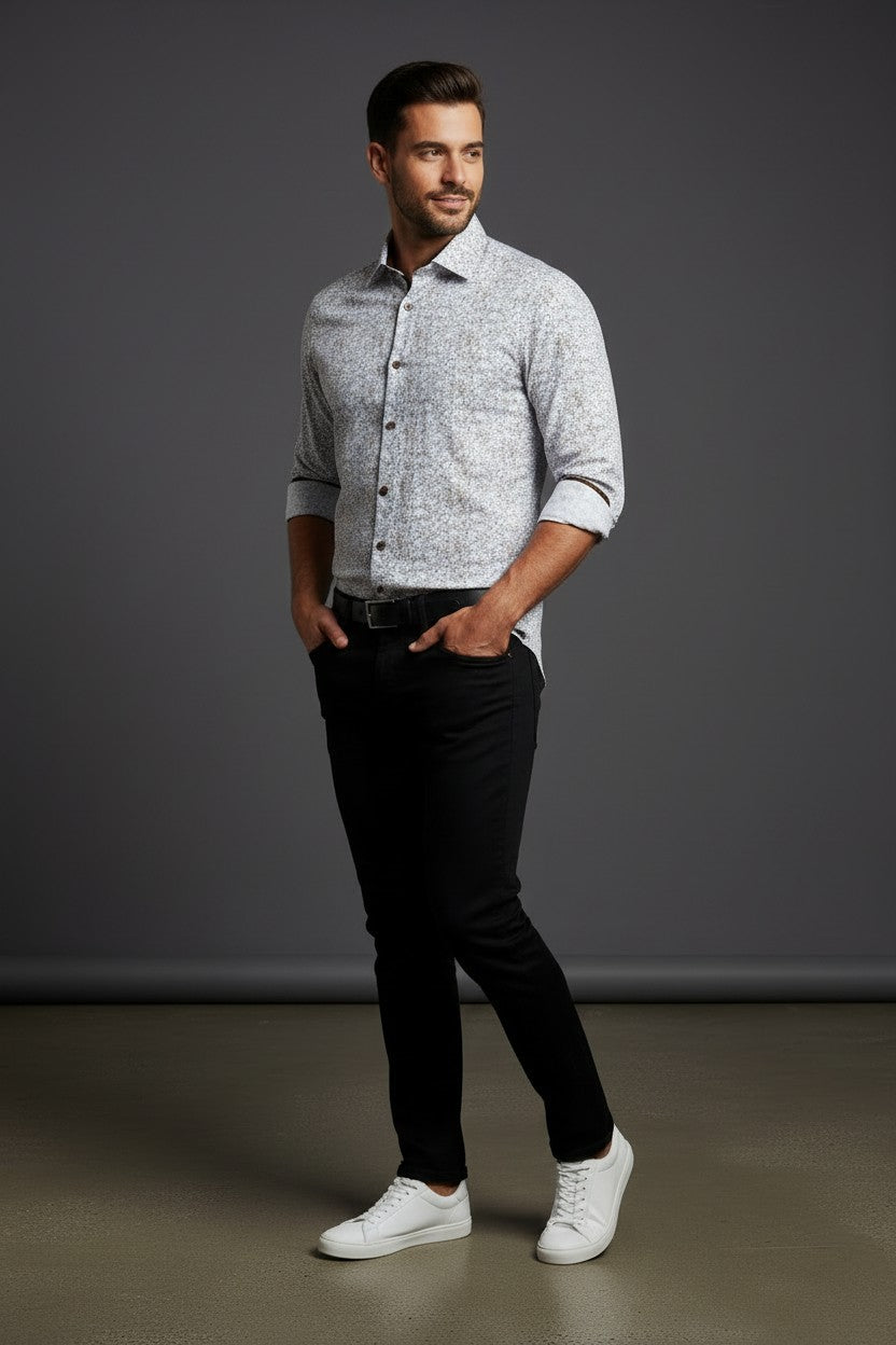 Vercini White Ditsy Floral Slim Fit Dress Shirt — Liberty Edition
