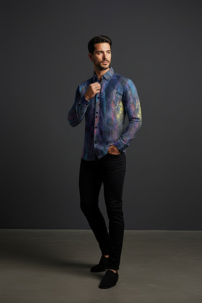 Cosmic Splash Galaxy Print Fashion Shirt