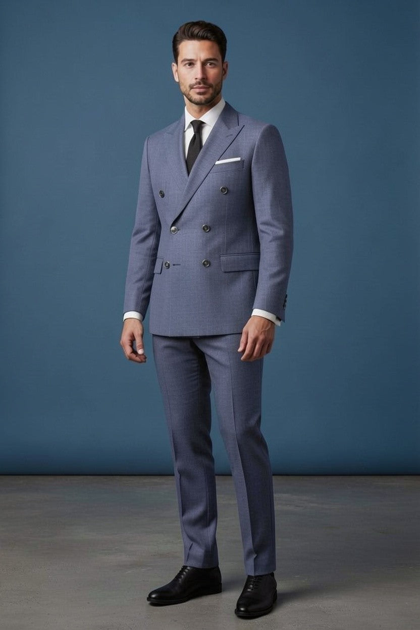BlueTextured Double-Breasted suit