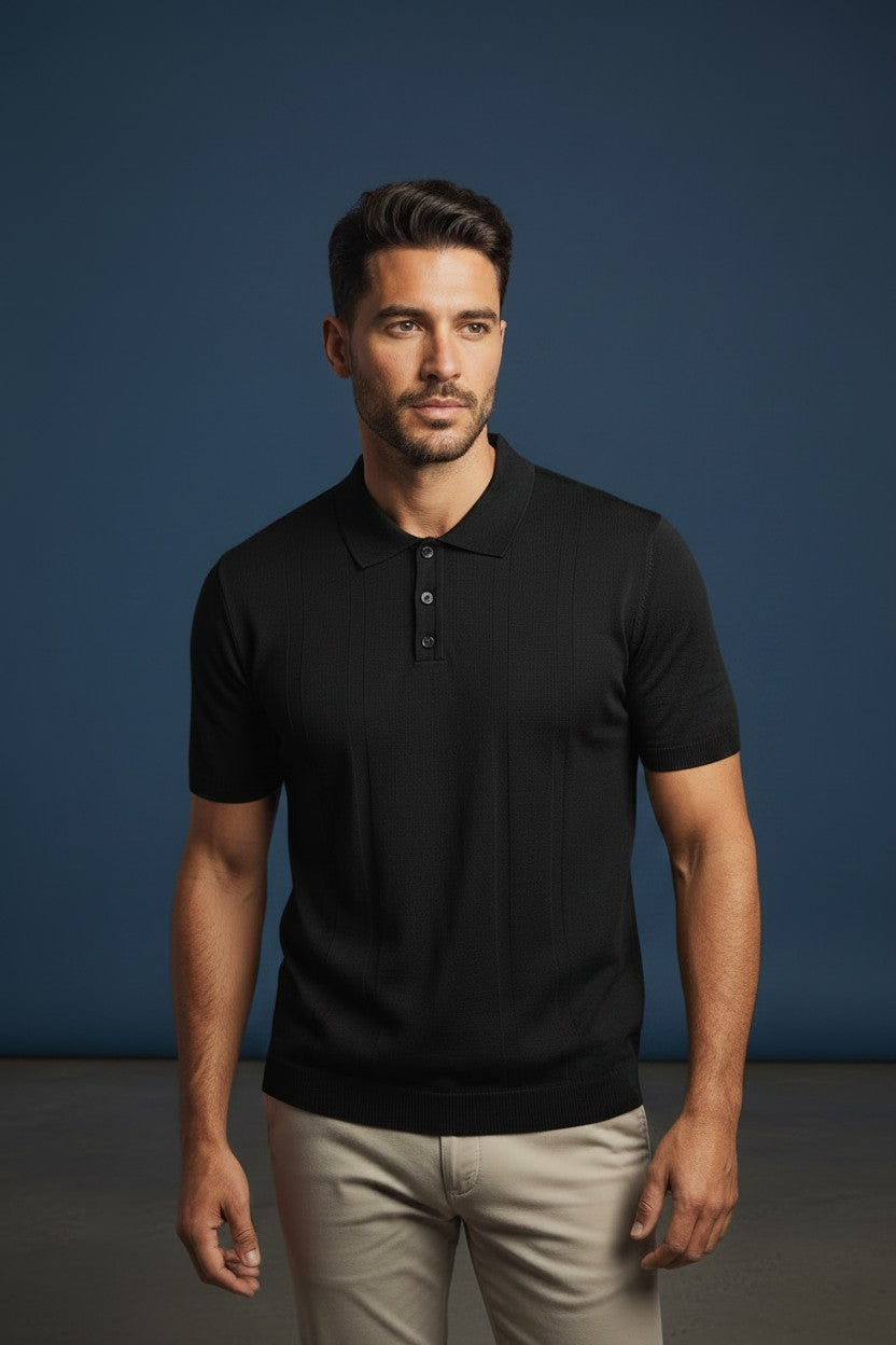 Vercini Ribbed Knit Polo Shirt – Men's Short Sleeve