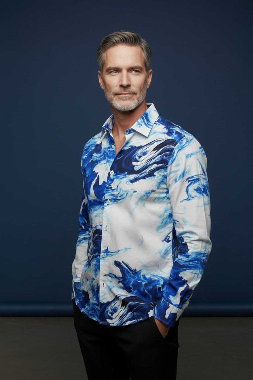 Ocean Wave Abstract Shirt – Cool Tones, Effortless Flow