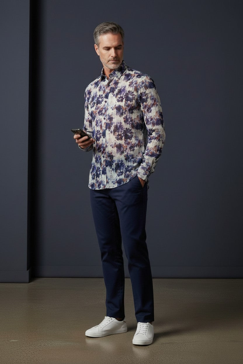 Vercini Autumnal Elegance Floral Cotton Shirt